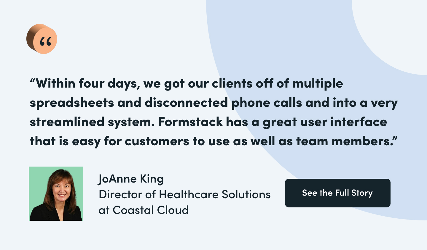 JoAnne King Formstack Testimonial Quote